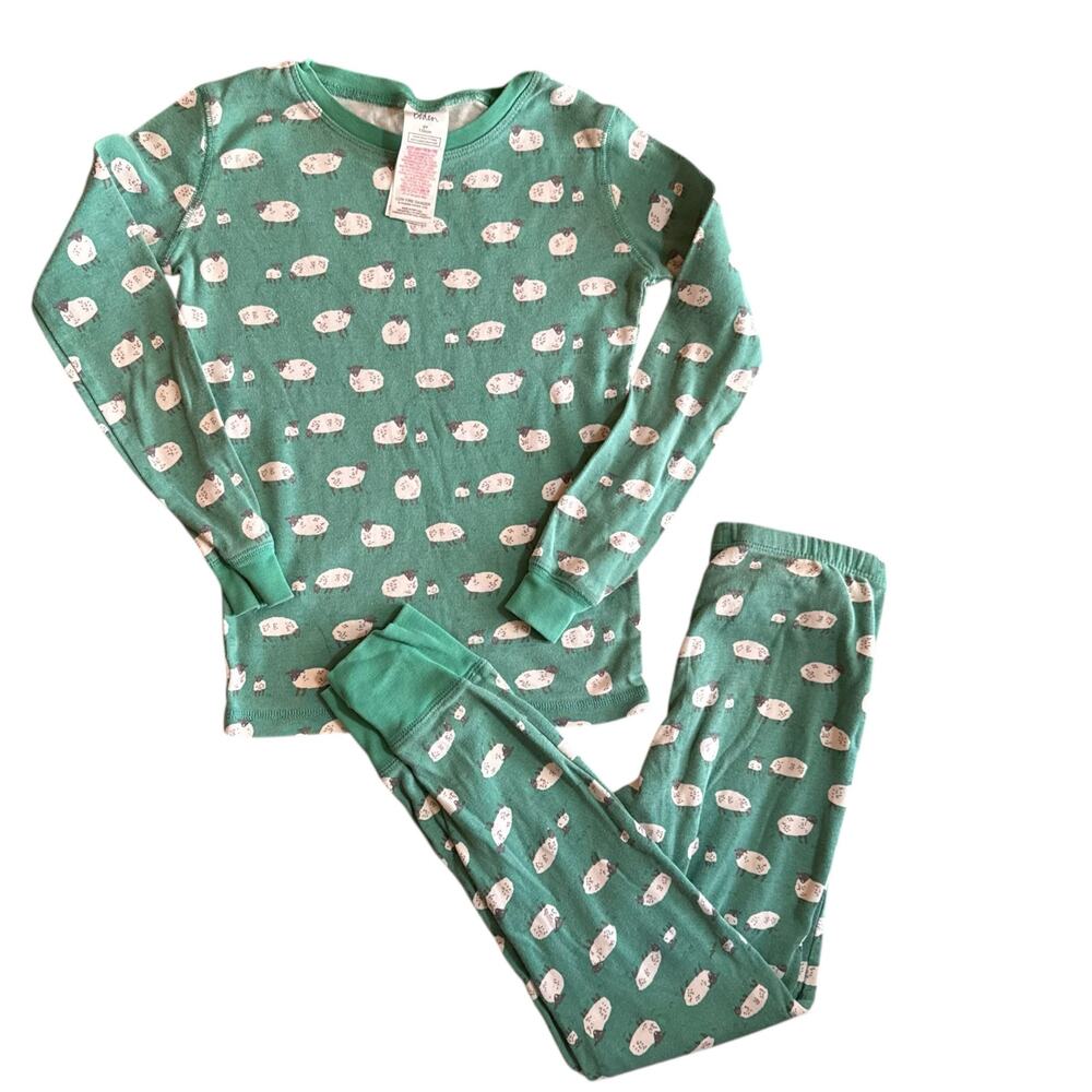 Mini Boden Boys Sheep Print Snug Fit Pajamas Set Long Johns Size 9Y 134cm Green